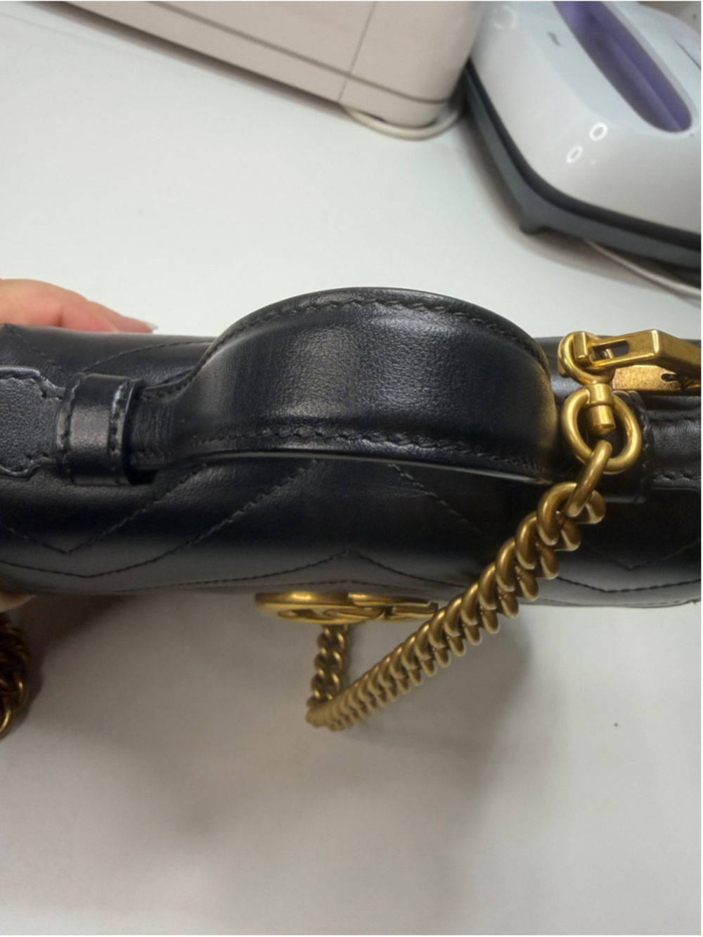 Women's Gucci Marmont Small Top Handle Bag in Black and Gold - Picture 12 of 16